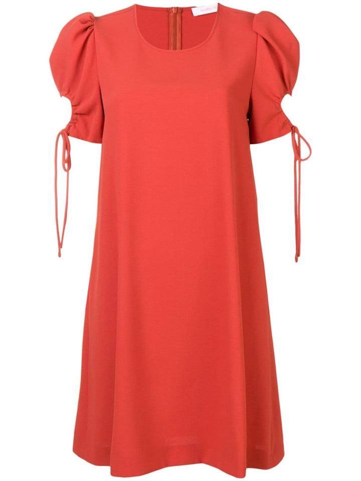See By Chloé Gathered Sleeve Keyhole Dress - Orange