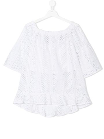 Elsy Short Sleeve Perforated Blouse - White