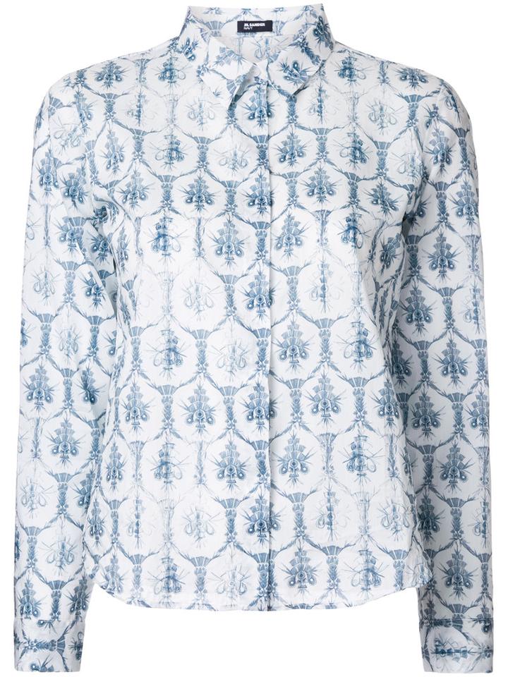 Jil Sander Navy Printed Shirt, Size: 40, White, Cotton
