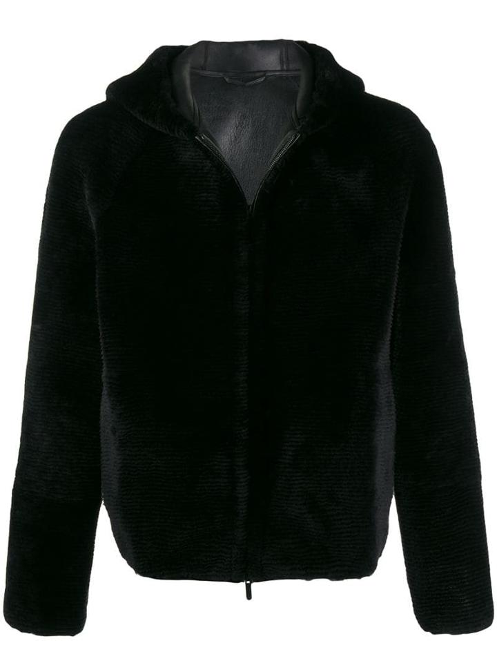 Giorgio Armani Reversible Shearling Hooded Jacket - Black