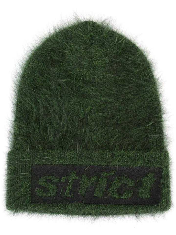 Alexander Wang Strict Embroidered Beanie, Women's, Green, Angora/polyamide