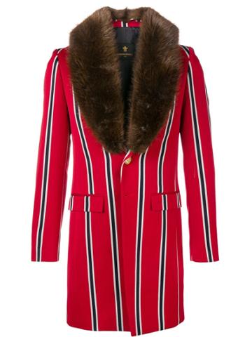 Lords And Fools Malcom Fur-collar Striped Jacket - Red