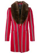 Lords And Fools Malcom Fur-collar Striped Jacket - Red