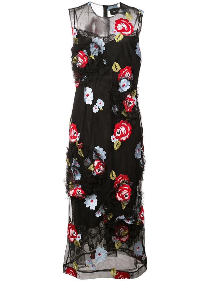 Simone Rocha Floral Print Midi Dress - Black