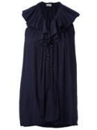 Lanvin Ruffle Top, Women's, Size: 38, Blue, Cotton/polyester/beech Wood