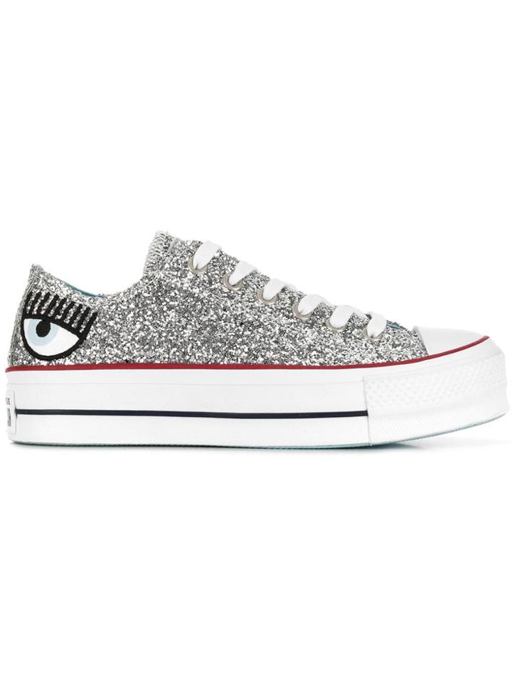 Chiara Ferragni Glitter Flatform Sole Sneakers - Silver