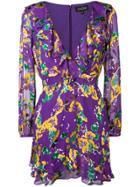 Saloni Floral Print Ruffle Dress - Purple