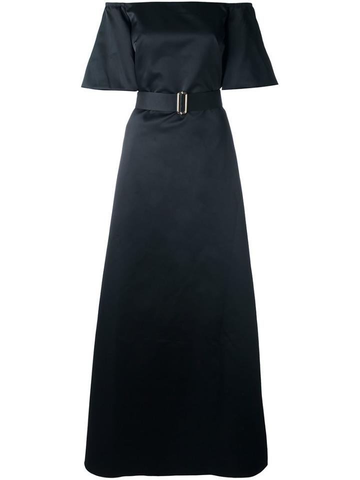 Rochas Belted Off-shoulder Gown, Women's, Size: 40, Black, Polyester/silk