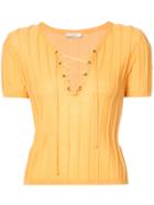 Tome Lace-up Ribbed T-shirt - Yellow & Orange