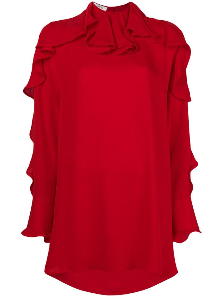 Valentino Ruffled Neck Dress - Red