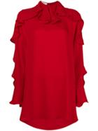 Valentino Ruffled Neck Dress - Red