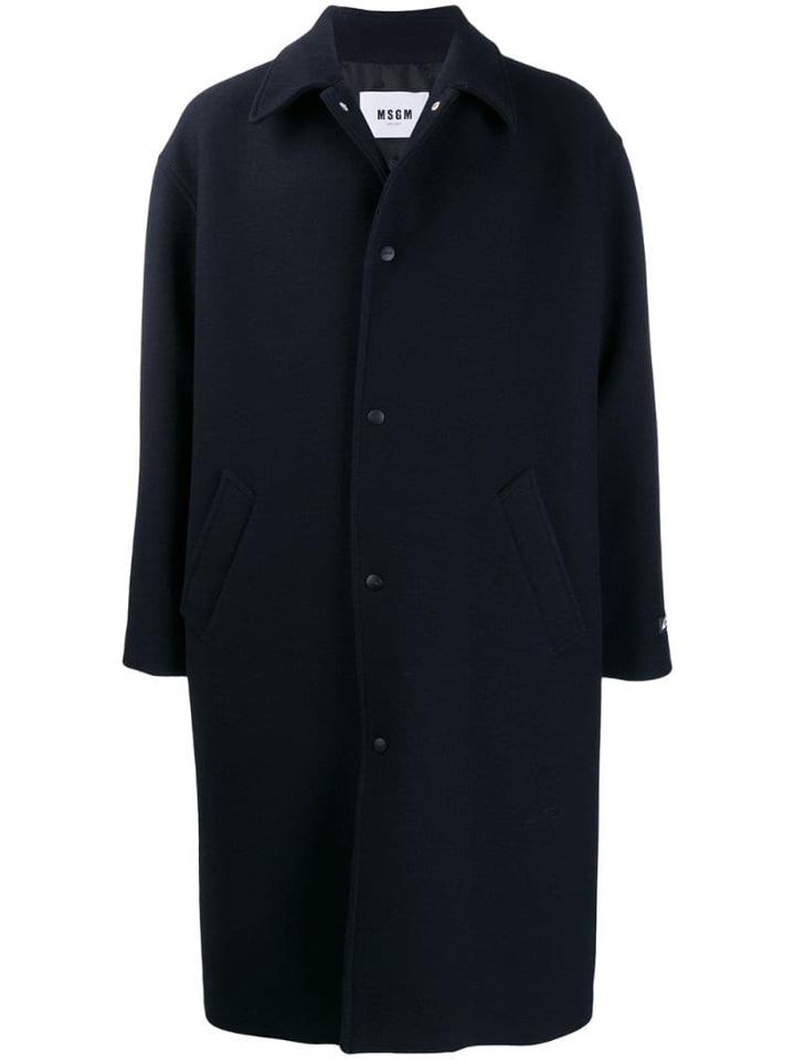 Msgm Turbo Embroidered Oversized Coat - Blue