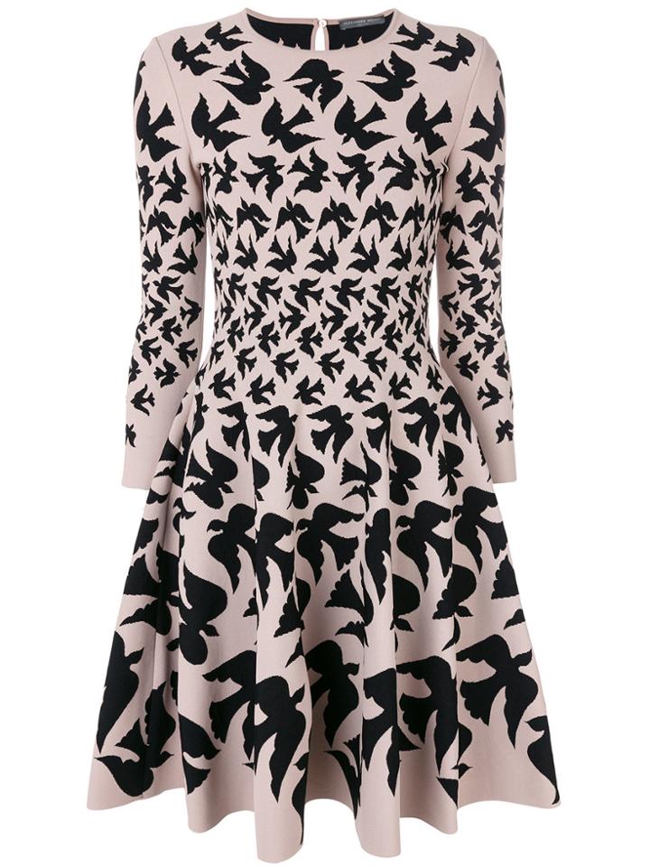 Alexander Mcqueen Bird Printed Skater Dress - Pink & Purple