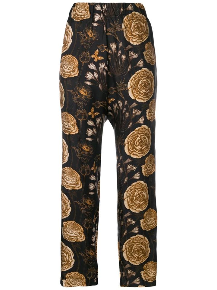 Uma Wang Rose-print Trousers - Black