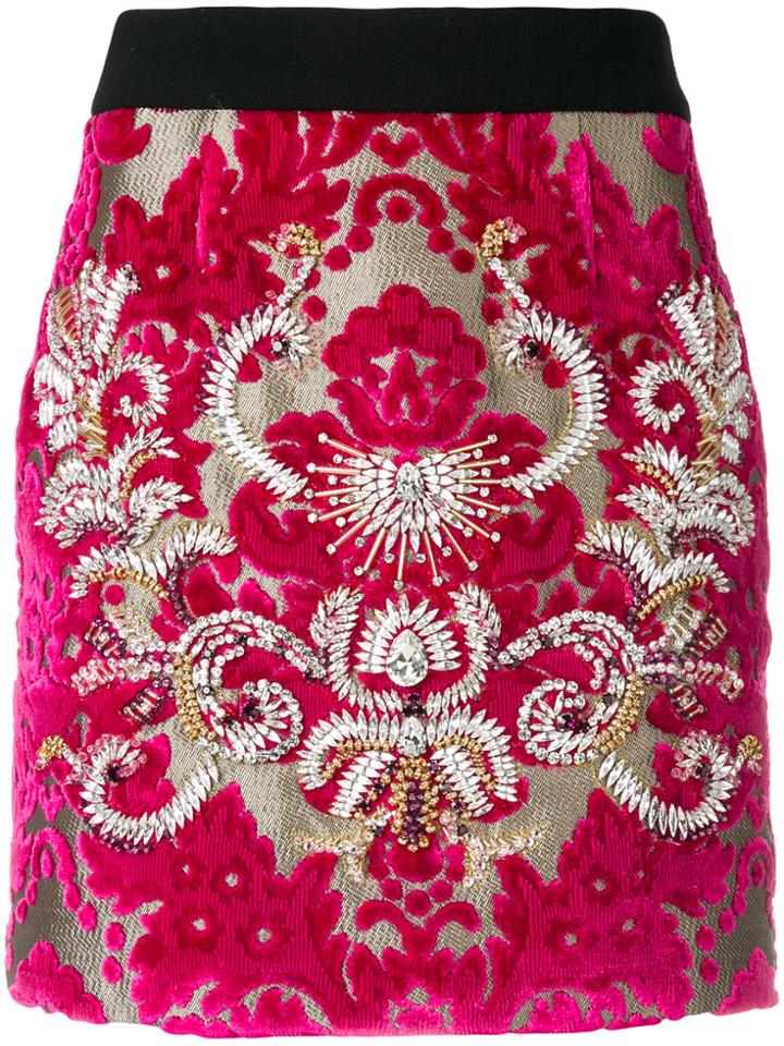 Fausto Puglisi Damask Embellished Skirt - Pink & Purple