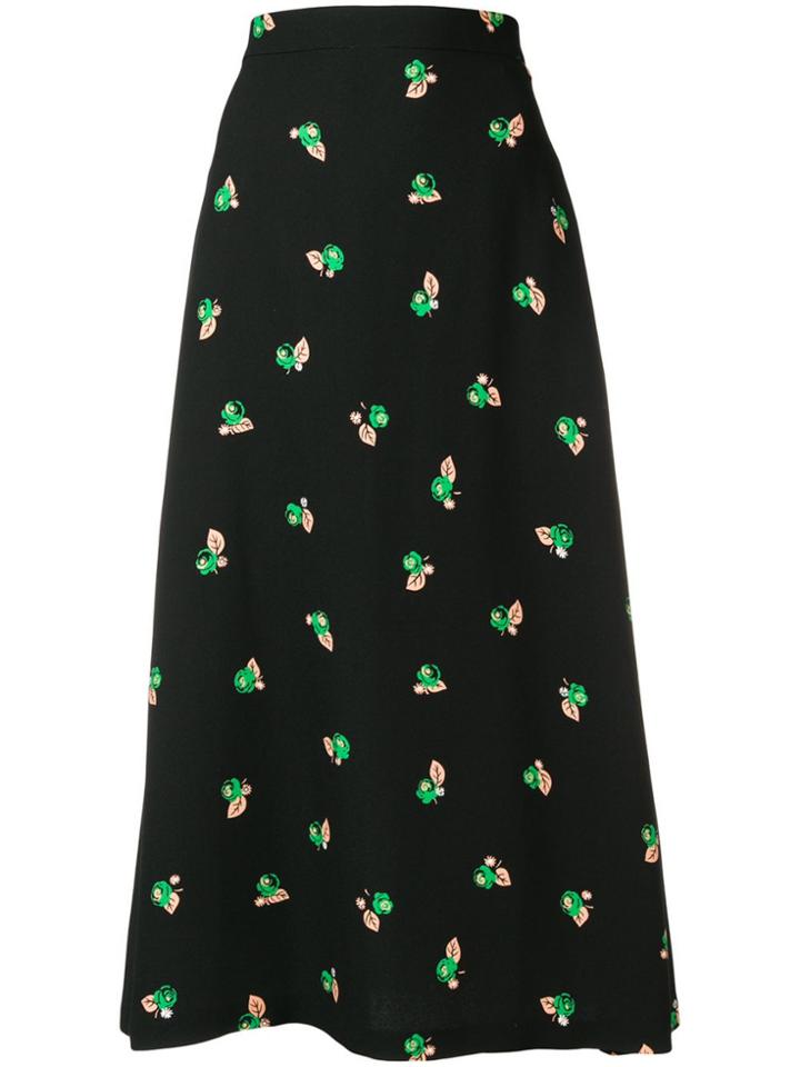 Rochas Floral Print Skirt - Black