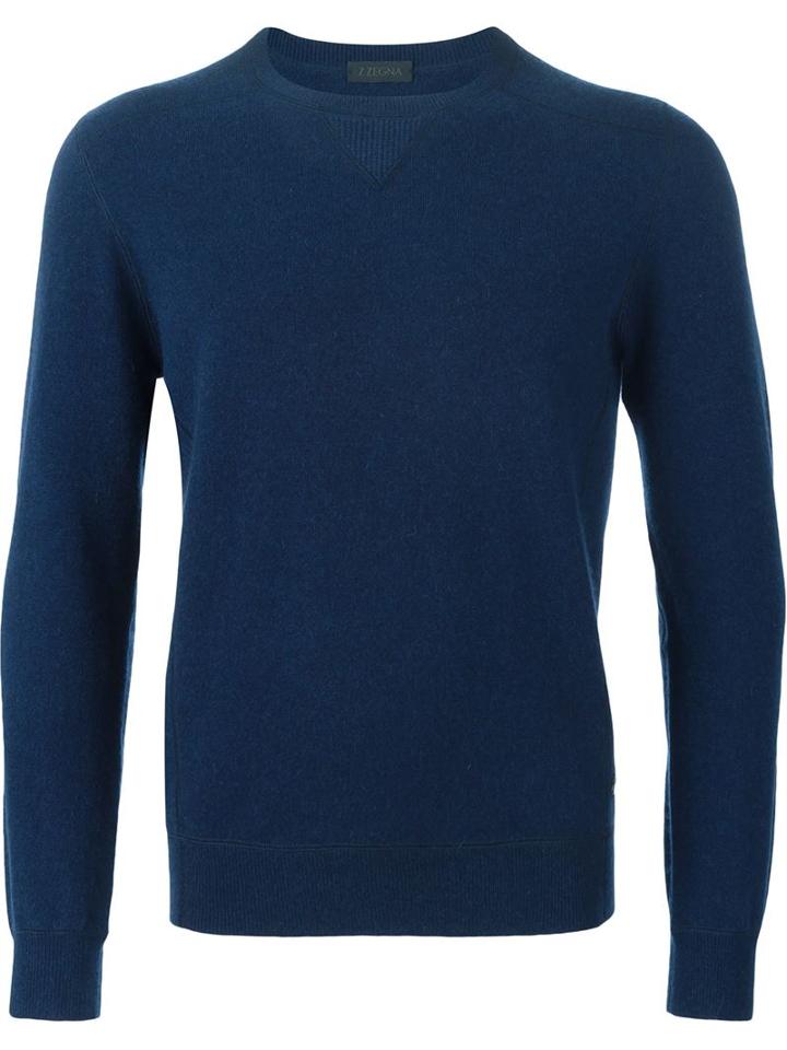 Z Zegna Crew Neck Sweater, Men's, Size: Xl, Blue, Polyamide/cashmere