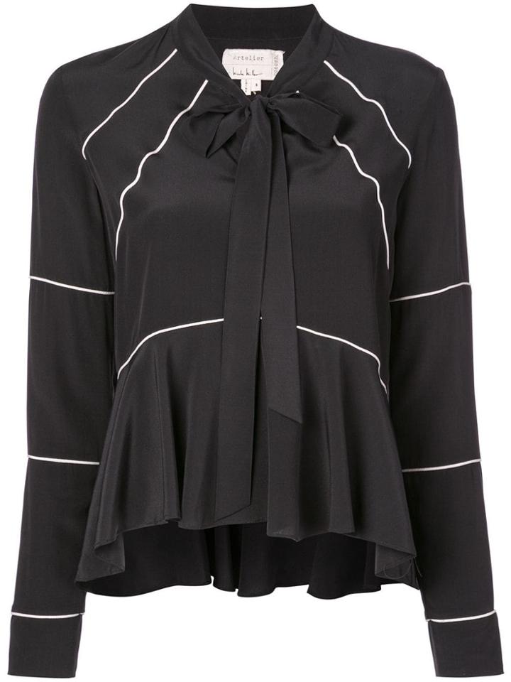 Nicole Miller Contrast Trim Blouse - Black