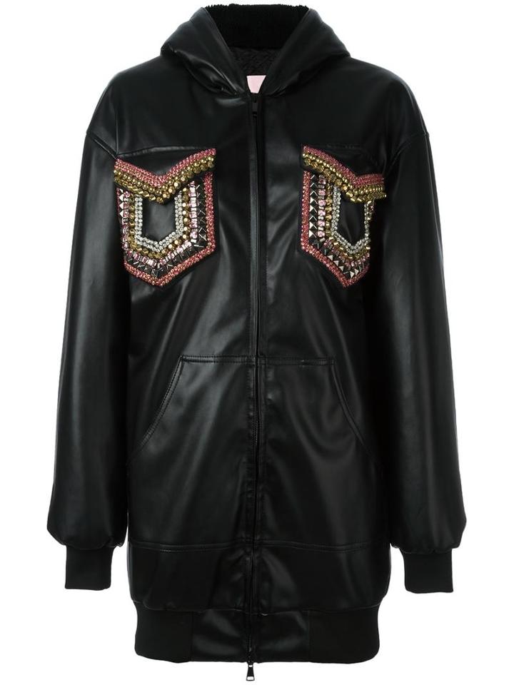 Giamba Embellished Coat, Women's, Size: 42, Black, Polyurethane/polyester/polypropylene/cupro
