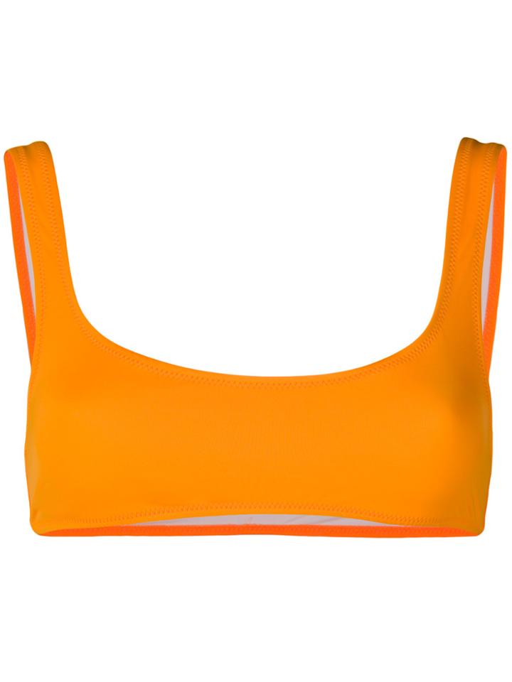 Solid & Striped U-neck Bikini Top - Yellow & Orange