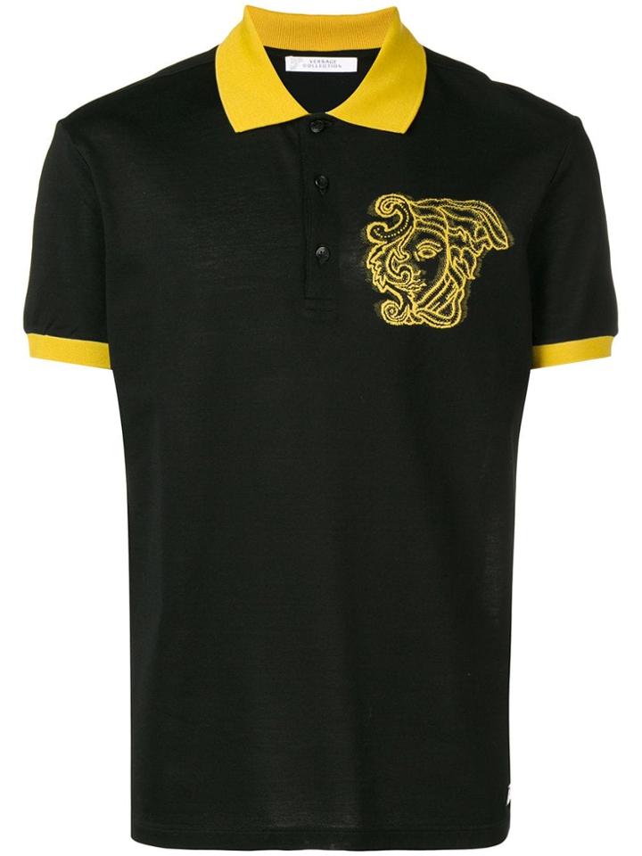 Versace Collection Logo Printed Polo Shirt - Black