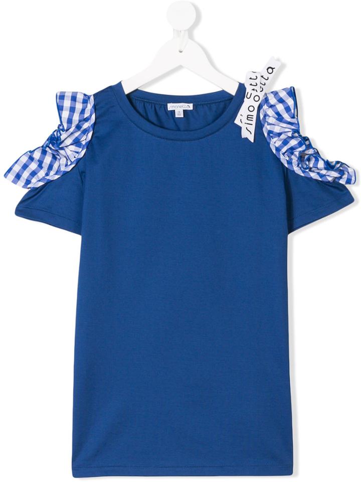 Simonetta Teen Check Detail T-shirt - Blue