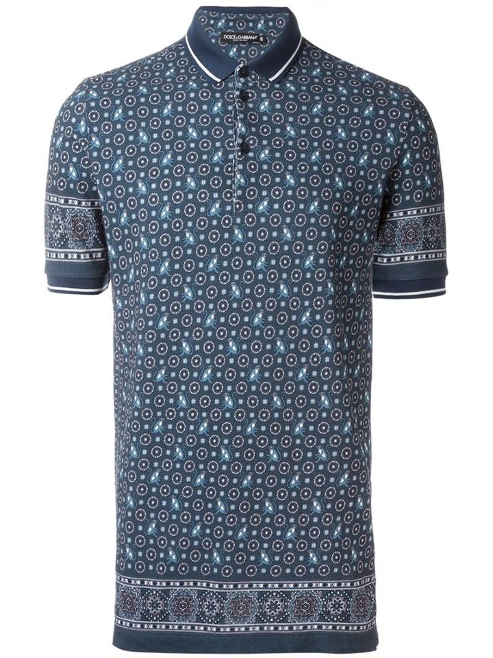 Dolce & Gabbana Monkey Print Polo Shirt, Men's, Size: 44, Blue, Cotton