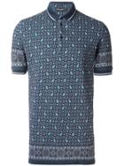 Dolce & Gabbana Monkey Print Polo Shirt, Men's, Size: 44, Blue, Cotton