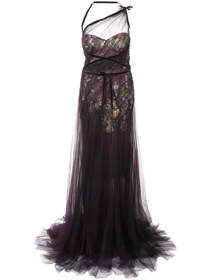 Marchesa Embroidered Mesh Dress - Pink & Purple