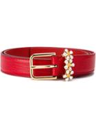 Dolce & Gabbana Daisy Crystal Belt, Women's, Size: 85, Red, Calf Leather