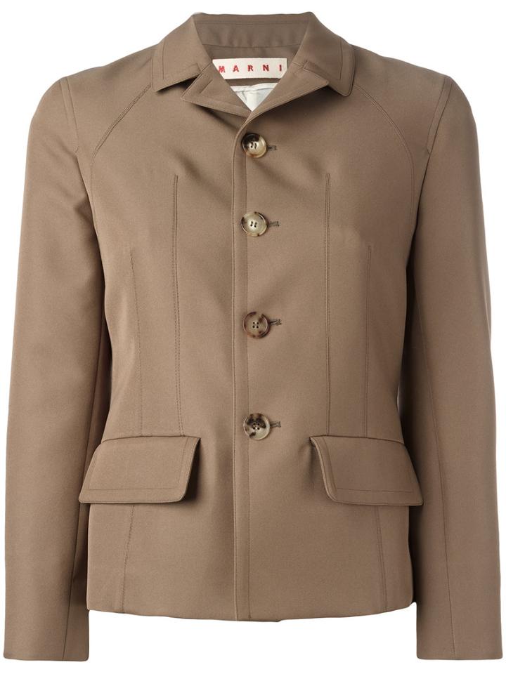 Marni Single Breasted Jacket, Women's, Size: 38, Brown, Polyester/silk