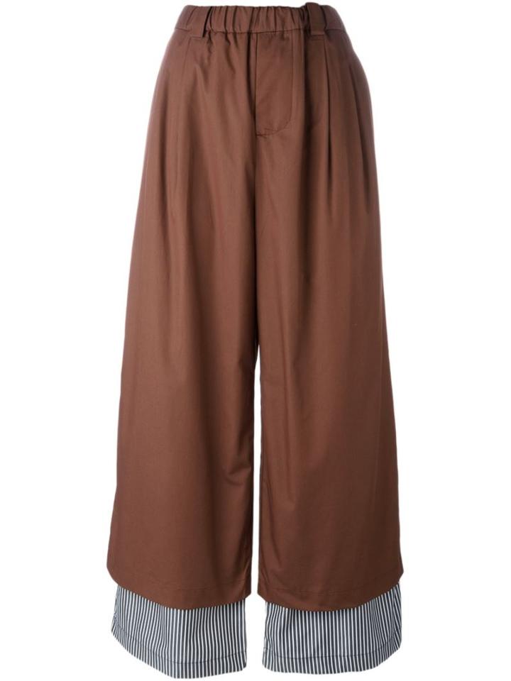 Lucio Vanotti Pleated Contrast Hem Palazzo Trousers, Women's, Size: 1, Brown, Cotton