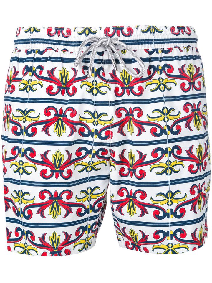 Capricode - Baroque Print Swim Shorts - Men - Nylon - Xl, White, Nylon