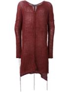 Cedric Jacquemyn Long Open Knit Sweater, Men's, Size: 46, Red, Cotton/wool/alpaca