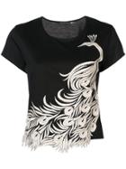 Josie Natori Peacock Embroidered T-shirt - Black