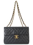 Chanel Vintage Jumbo Quilted Double Chain Shoulder Bag - Black