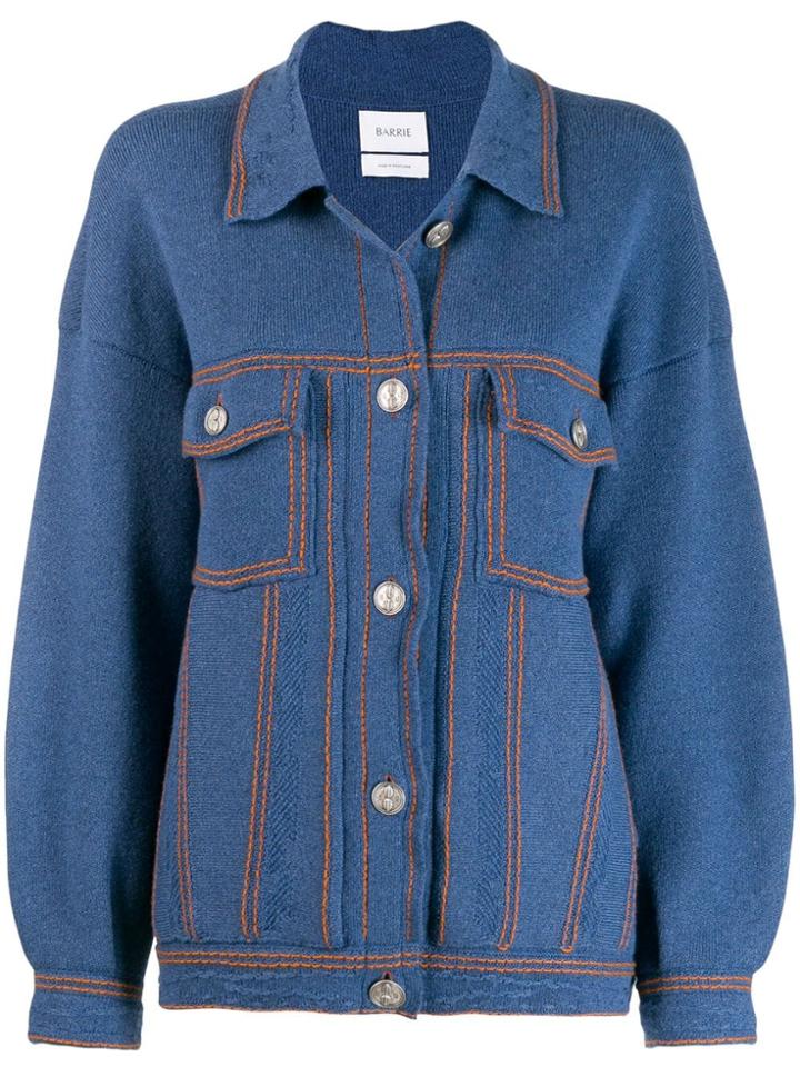 Barrie Contrast Stitch Knitted Jacket - Blue