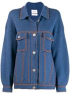 Barrie Contrast Stitch Knitted Jacket - Blue
