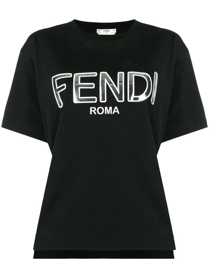 Fendi Reflective Logo Print T-shirt - Black