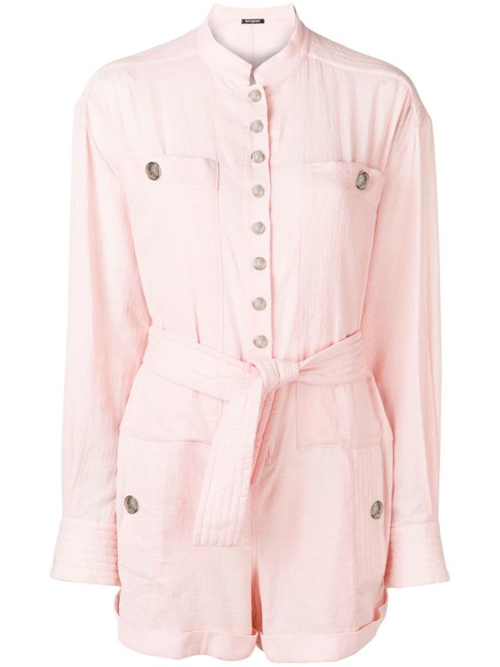 Balmain Belted-waist Playsuit - Pink