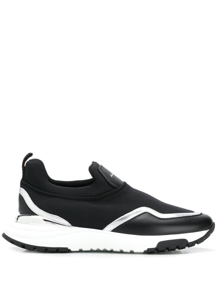 Salvatore Ferragamo Leather And Fabric Slip-on Sneakers - Black