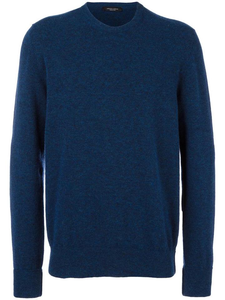Roberto Collina Crew Neck Sweater, Men's, Size: 48, Blue, Polyamide/merino/alpaca/spandex/elastane
