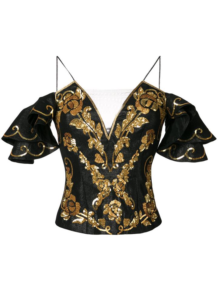 Moschino Cold Shoulder Sequinned Top - Black