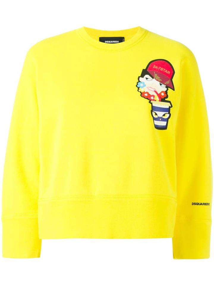 Dsquared2 Drinking Decal Cropped Sweatshirt, Women's, Size: Small, Yellow/orange, Cotton
