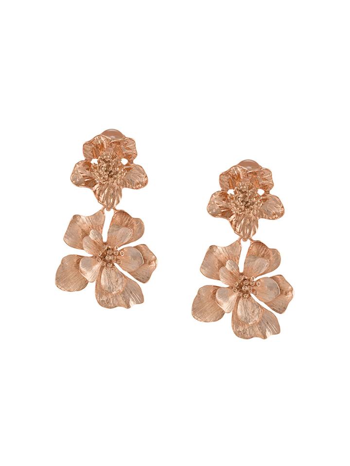 Oscar De La Renta Double Flower Earrings - Metallic