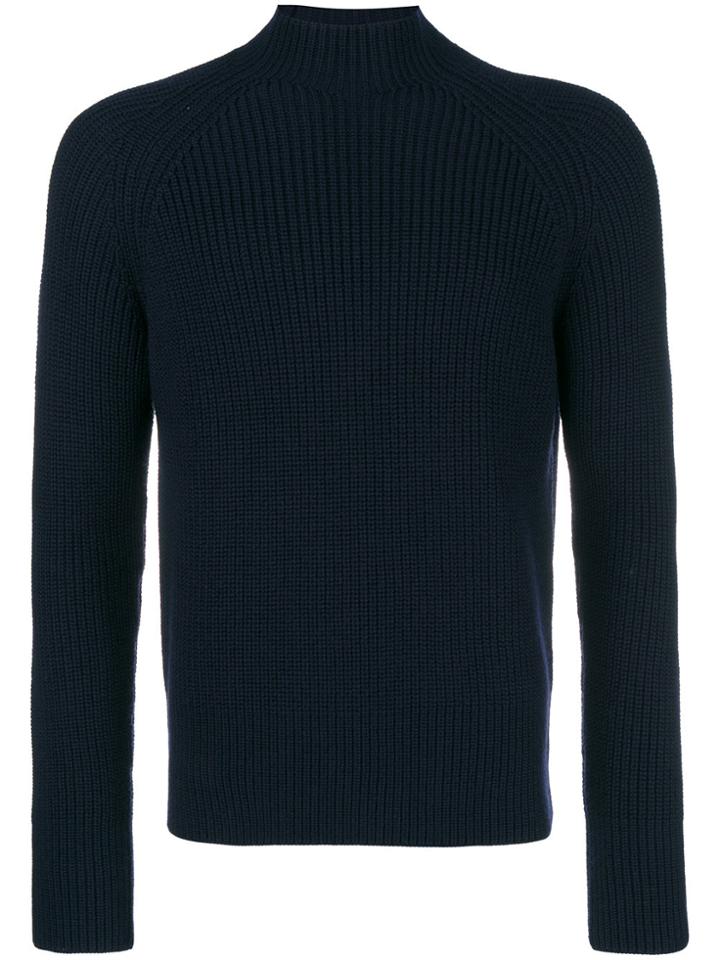 Eleventy High Neck Ribbed Knit Sweater - Blue