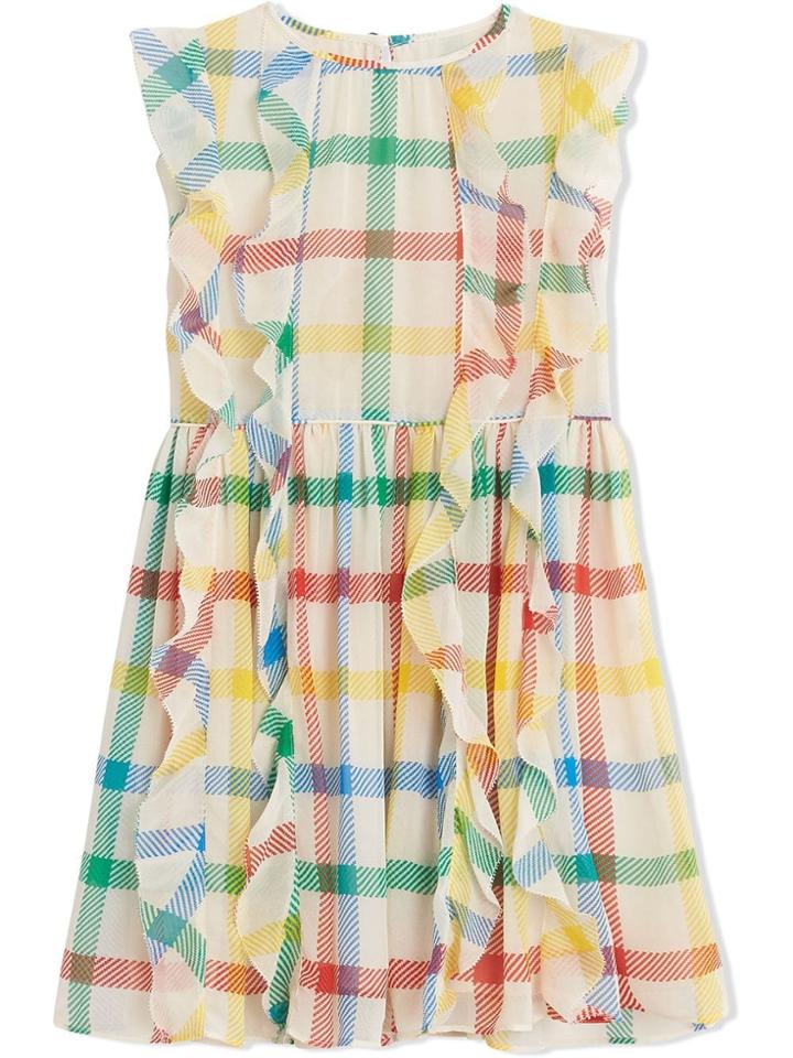 Burberry Kids Ruffle Detail Check Silk Chiffon Dress - White