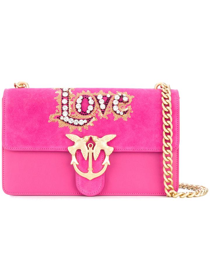 Pinko Embellished Love Shoulder Bag - Pink & Purple