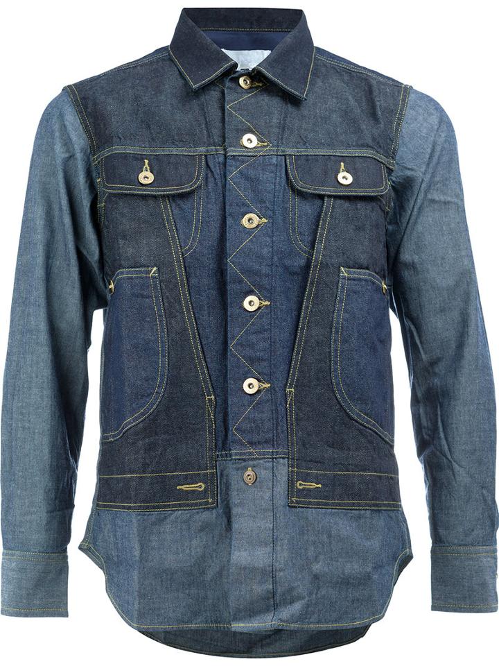 Ganryu Comme Des Garcons Flap Pockets Denim Shirt, Size: Large, Blue, Cotton