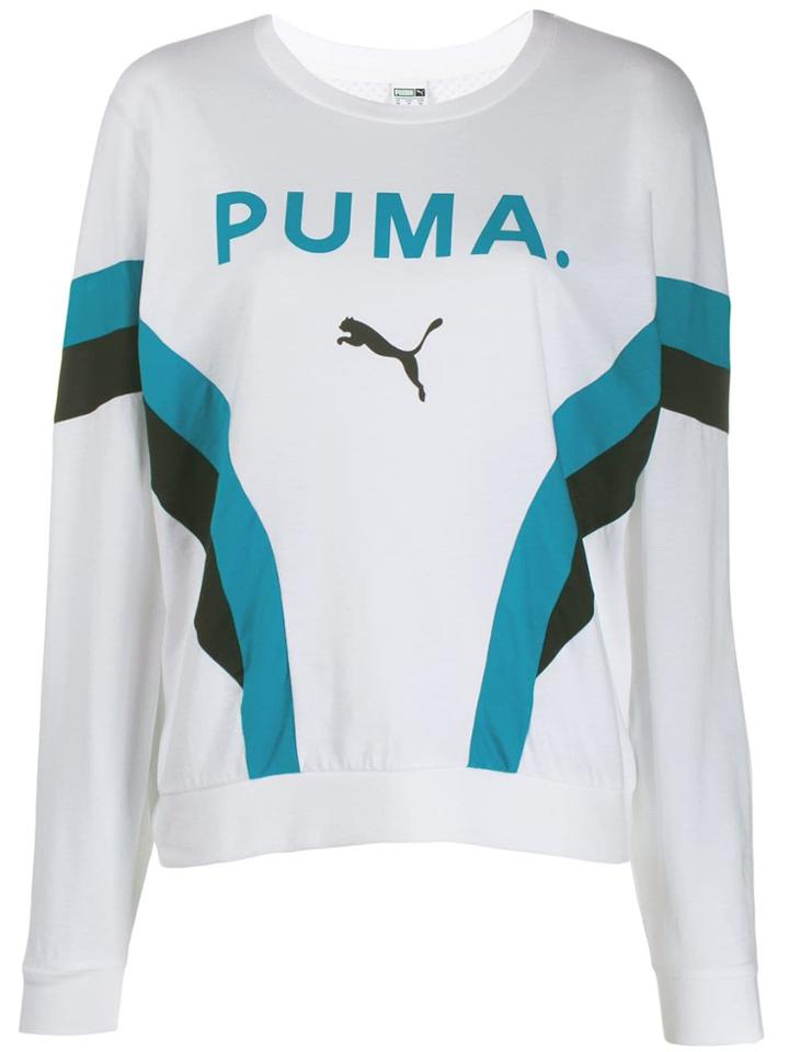 Puma Logo Print Striped Top - White